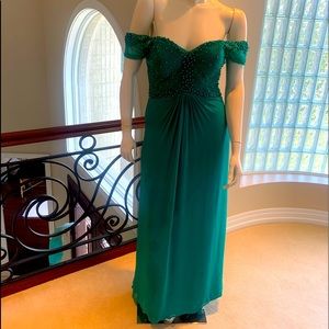 Of the shoulder Wedding party long dress gown size 14 with beads and rhinestones